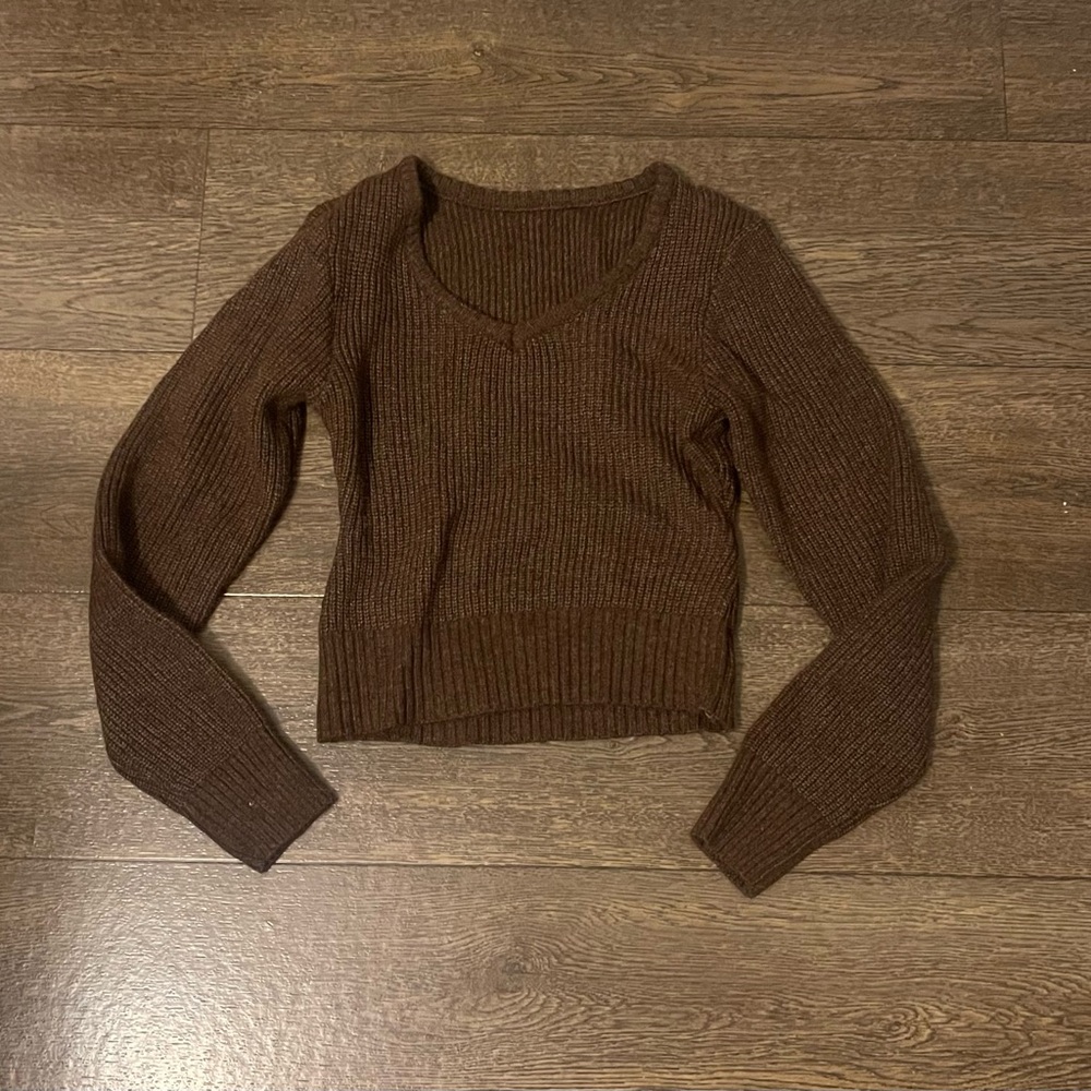 Brown Ribbed Knit Sweater